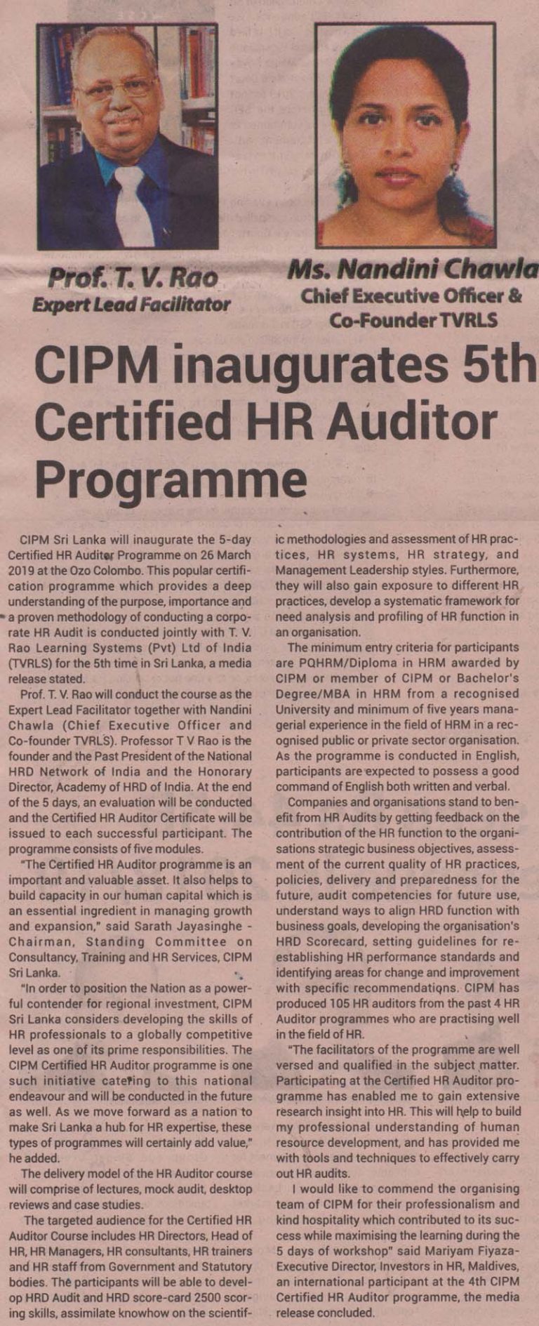 CIPM inaugurates 5th certificate HR Auditor programme CIPM Sri Lanka